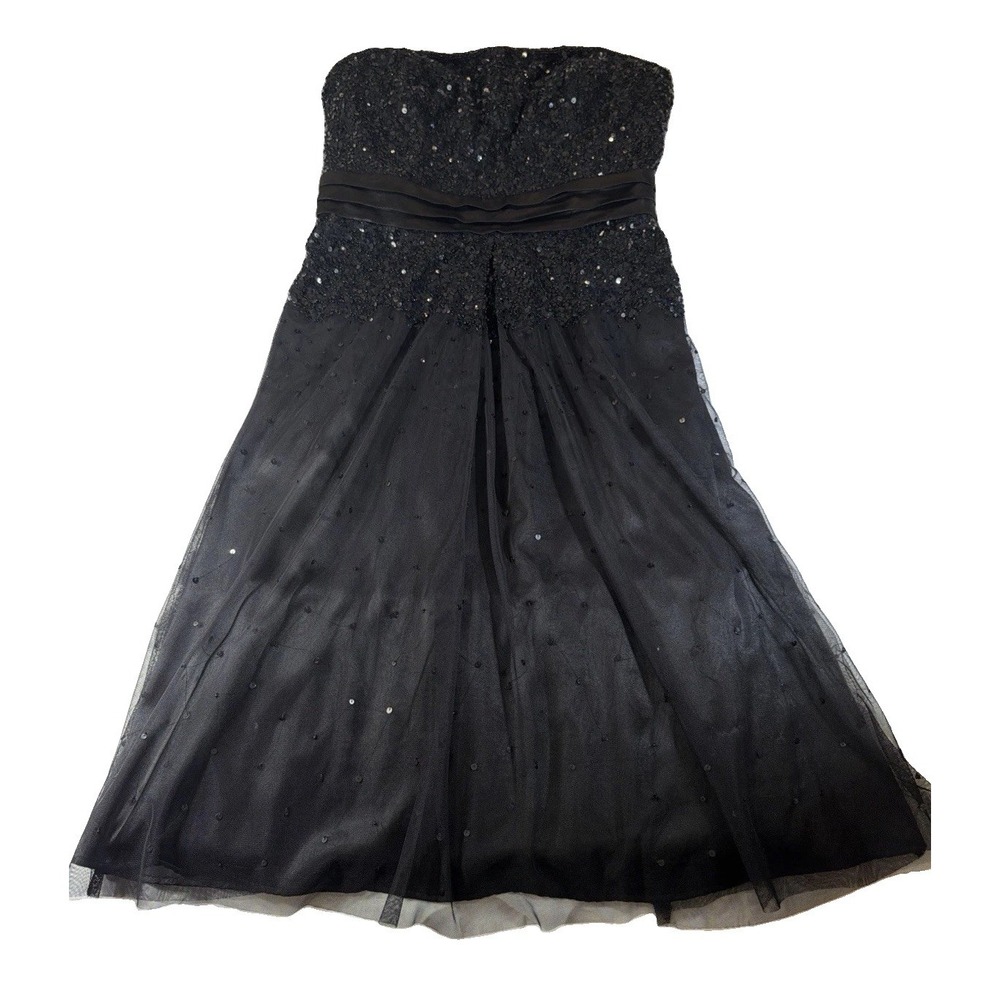 NWT Adrianna Papell Evening Size 8 Black Sequin Beaded Strapless Formal Dress